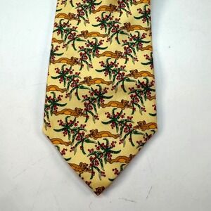 G. Binda Como Italy Silk Tie‎ Lions Novelty Animal Print Yellow Necktie Mens